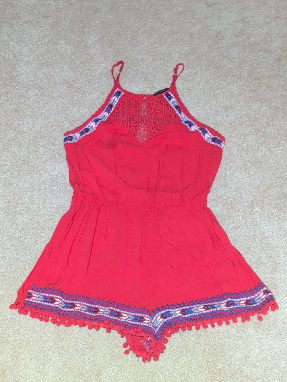 Red & Blue Romper / Jumper With Crochet Accent